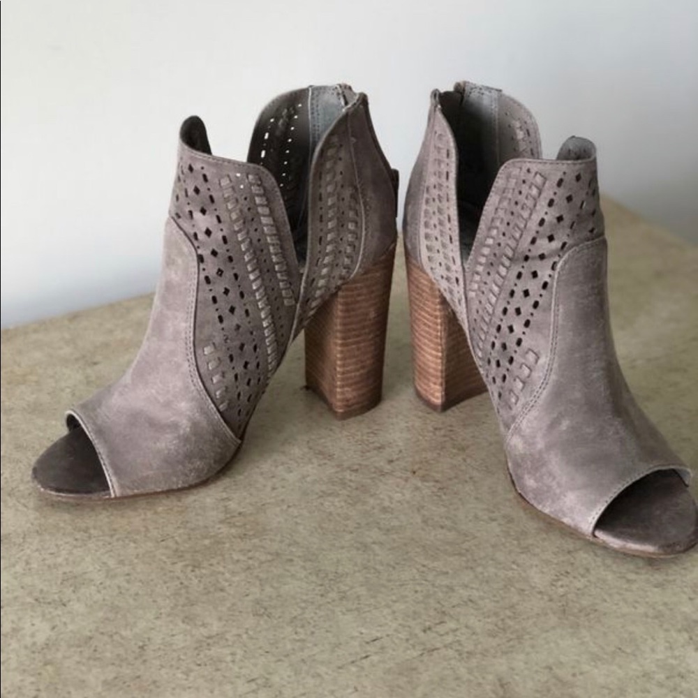 Peep Toe Bootie, Size 7, Gray/Brown